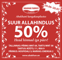 Abahkan`i kangakauplustes SUUR allahindlus!