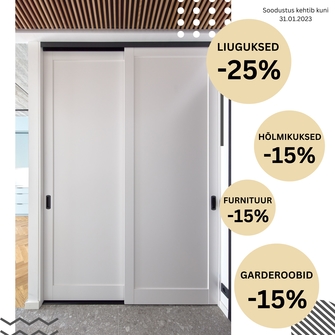 JAANUARI LÕPUNI ON LIUGLEVAS UKSES HINNAD ALL KUNI -25% JAANUARI LÕPUNI ON LIUGLEVAS UKSES HINNAD ALL KUNI -25%