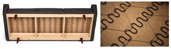 Diivan COSMO tugev raam on konstrueeritud täispuidust ja vineerist. Metallist sik-sak vedrud on omavahel ühendatud vastupidava kanepi kiu sidumispaelaga.  Allikas: www.oot-oot.com