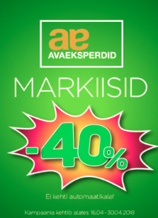 Avaeksperdid messipakkumine: aprillikuu lõpuni kõik markiisid -40% Avaeksperdid messipakkumine: aprillikuu lõpuni kõik markiisid -40%