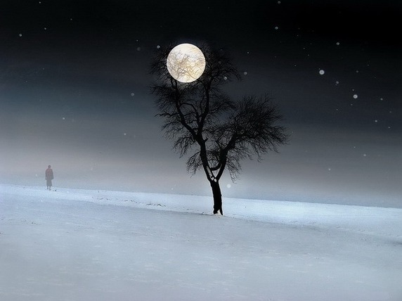 Sisustuspilt: The Moon is my Queen, I follow her into the dark
Not knowing whether I find home or not
Snowfall hides the path. Will I get lost?
Will I see the new day? Who am I asking this?
Silent snow covers my tracks
Where do I come from?
... Allikas: www.spiritart.ee