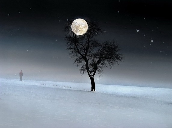 Sisustuspilt: The Moon is my Queen, I follow her into the dark
Not knowing whether I find home or not
Snowfall hides the path. Will I get lost?
Will I see the new day? Who am I asking this?
Silent snow covers my tracks
Where do I come from?
... Alkuperä: www.spiritart.ee