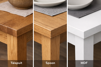 Mis vahe on täispuit-, spoon- ja MDF-mööblil?