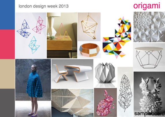 Jaapani origami tehnika geomeetrilised kujundid on inspiratsiooniks ka disainis Source: sampleboard.wordpress.com