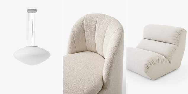 Pildil: &Tradition Mist laevalgusti, Loafer tugitool ja Hi Lo AV54 diivan