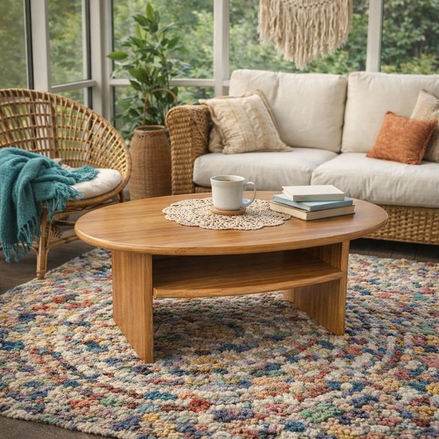 Must Lepp diivanlaud boho-stiilis verandal